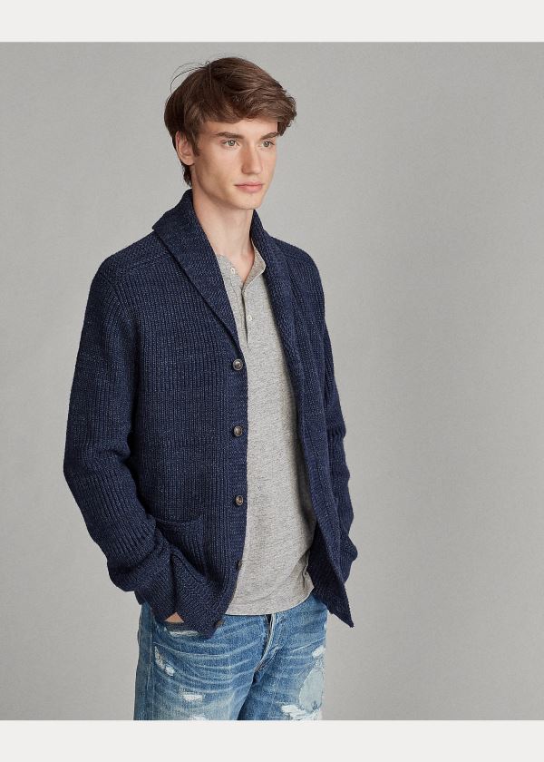 Swetry Ralph Lauren Cotton Shawl-Collar Cardigan Męskie Granatowe | GUFQ1927