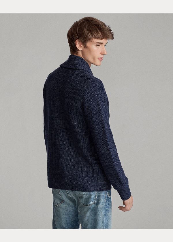 Swetry Ralph Lauren Cotton Shawl-Collar Cardigan Męskie Granatowe | GUFQ1927