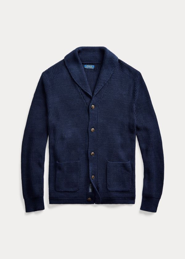 Swetry Ralph Lauren Cotton Shawl-Collar Cardigan Męskie Granatowe | IDGD1191