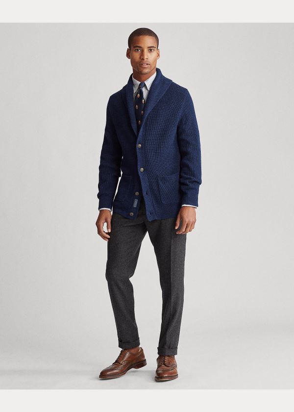 Swetry Ralph Lauren Cotton Shawl-Collar Cardigan Męskie Granatowe | IDGD1191