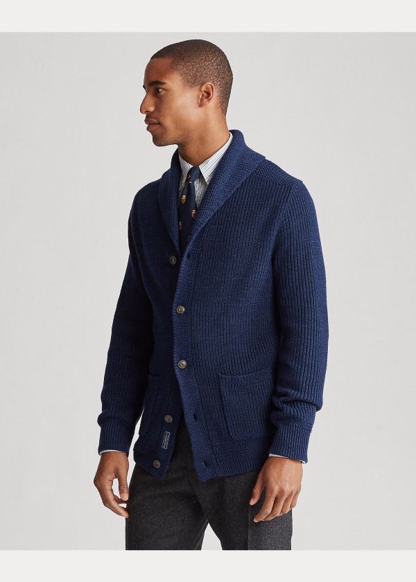 Swetry Ralph Lauren Cotton Shawl-Collar Cardigan Męskie Granatowe | IDGD1191