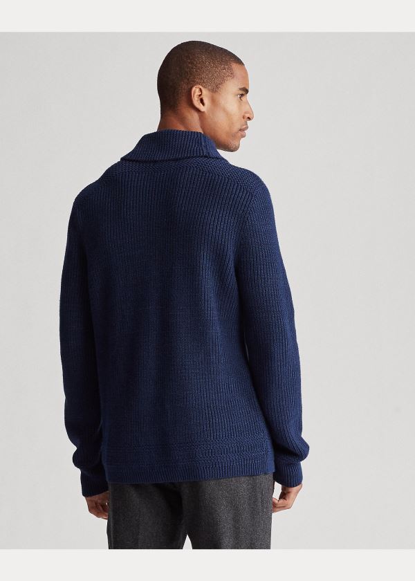 Swetry Ralph Lauren Cotton Shawl-Collar Cardigan Męskie Granatowe | IDGD1191