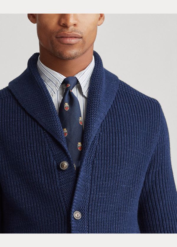 Swetry Ralph Lauren Cotton Shawl-Collar Cardigan Męskie Granatowe | IDGD1191