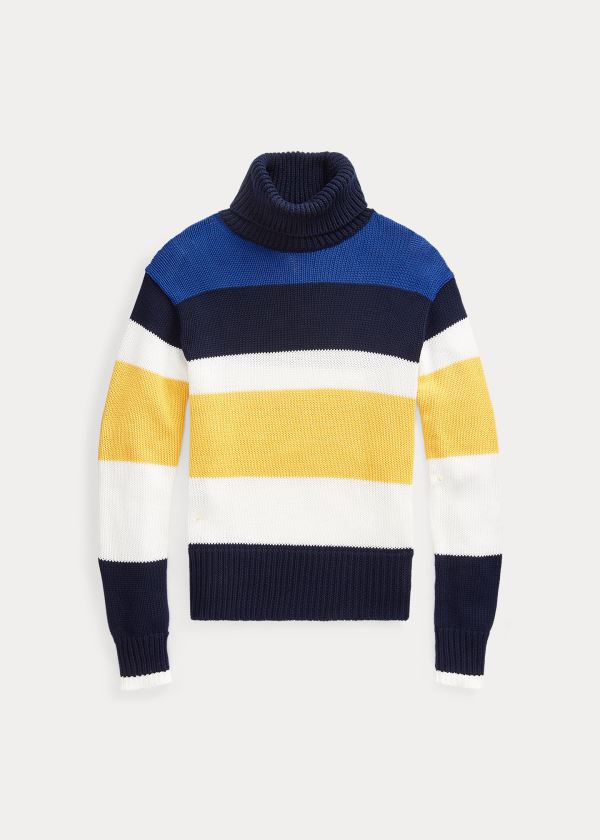 Swetry Ralph Lauren Cotton Turtleneck Sweater Damskie Granatowe Kolorowe | EYNO2515