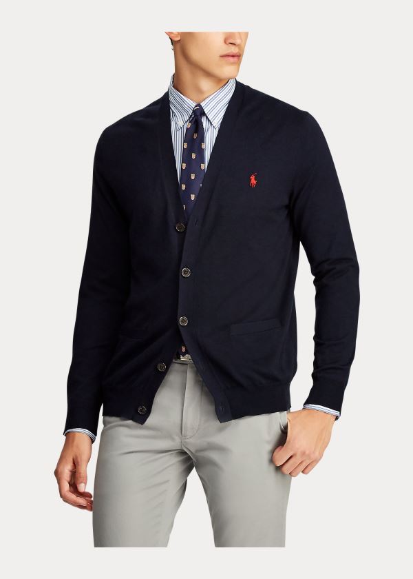 Swetry Ralph Lauren Cotton V-Neck Cardigan Męskie Granatowe | LTAJ8870