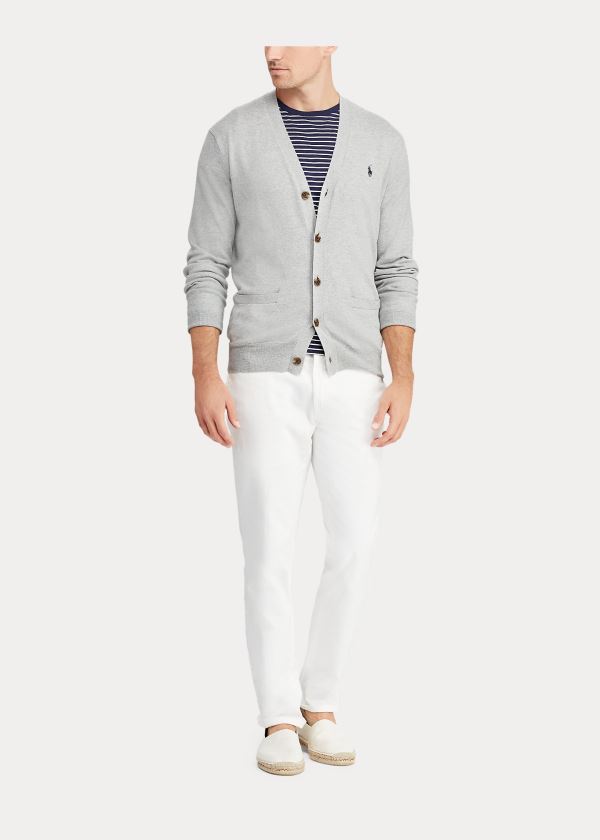 Swetry Ralph Lauren Cotton V-Neck Cardigan Męskie Szare | MRFH3301