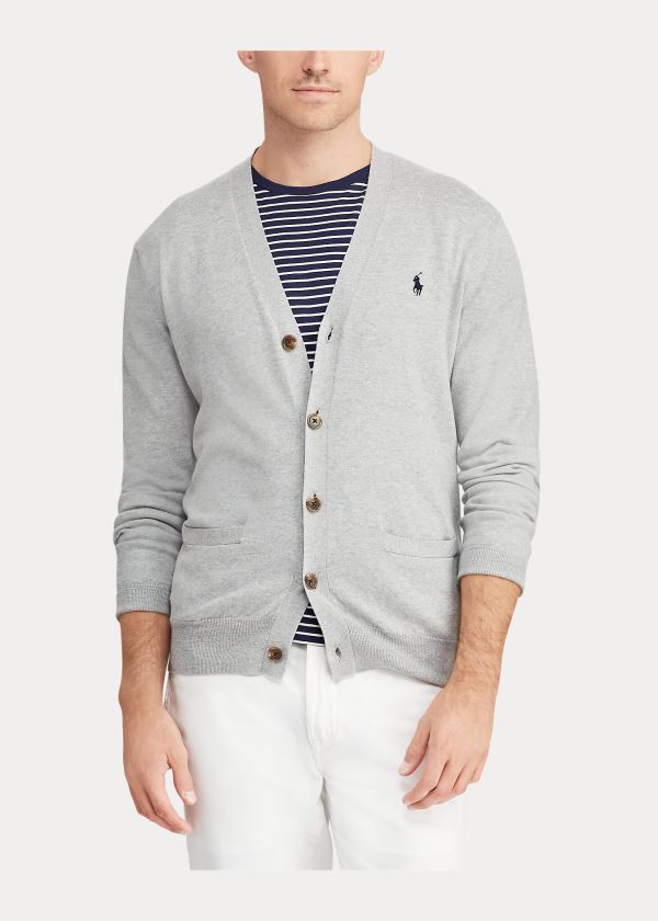 Swetry Ralph Lauren Cotton V-Neck Cardigan Męskie Szare | MRFH3301