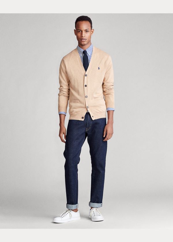 Swetry Ralph Lauren Cotton V-Neck Cardigan Męskie Brązowe | HTGZ8333