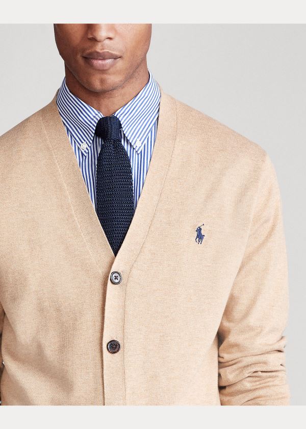 Swetry Ralph Lauren Cotton V-Neck Cardigan Męskie Brązowe | HTGZ8333