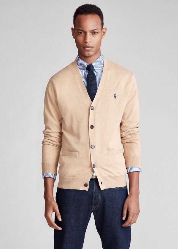 Swetry Ralph Lauren Cotton V-Neck Cardigan Męskie Brązowe | HTGZ8333