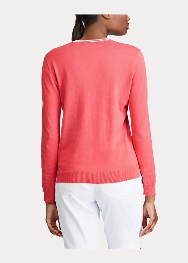 Swetry Ralph Lauren Cotton V-Neck Golf Sweater Damskie Koralowe Białe | YESC9470