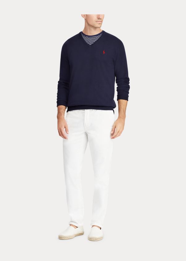 Swetry Ralph Lauren Cotton V-Neck Sweater Męskie Granatowe | PQKS6333