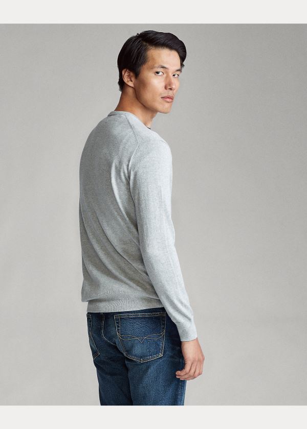 Swetry Ralph Lauren Cotton V-Neck Sweater Męskie Szare | IWHS8776