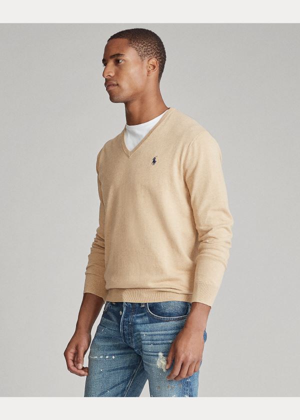 Swetry Ralph Lauren Cotton V-Neck Sweater Męskie Brązowe | FVWN5271