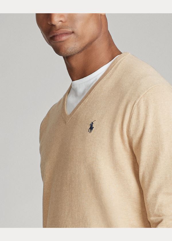 Swetry Ralph Lauren Cotton V-Neck Sweater Męskie Brązowe | FVWN5271