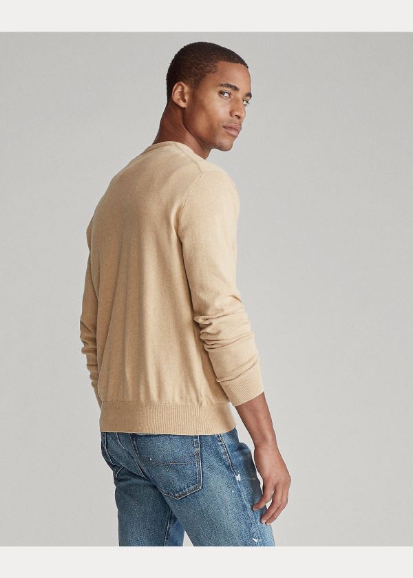 Swetry Ralph Lauren Cotton V-Neck Sweater Męskie Brązowe | HWVF8035