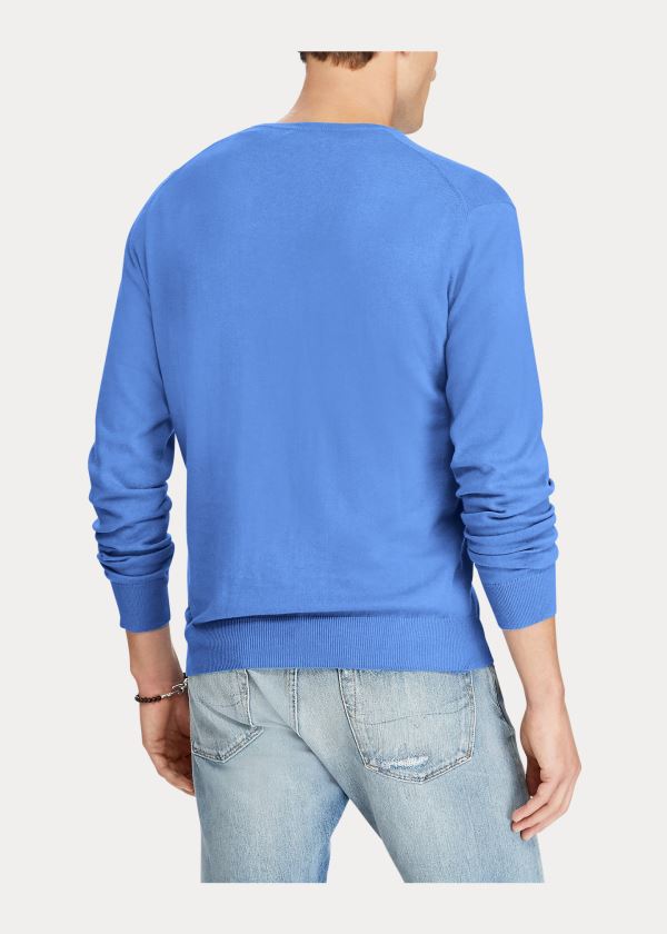 Swetry Ralph Lauren Cotton V-Neck Sweater Męskie Niebieskie | RKGZ7543