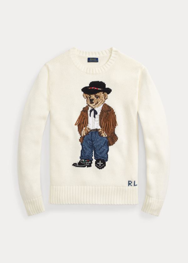 Swetry Ralph Lauren Cowboy Polo Bear Sweater Damskie Kremowe Kolorowe | BPMF8185