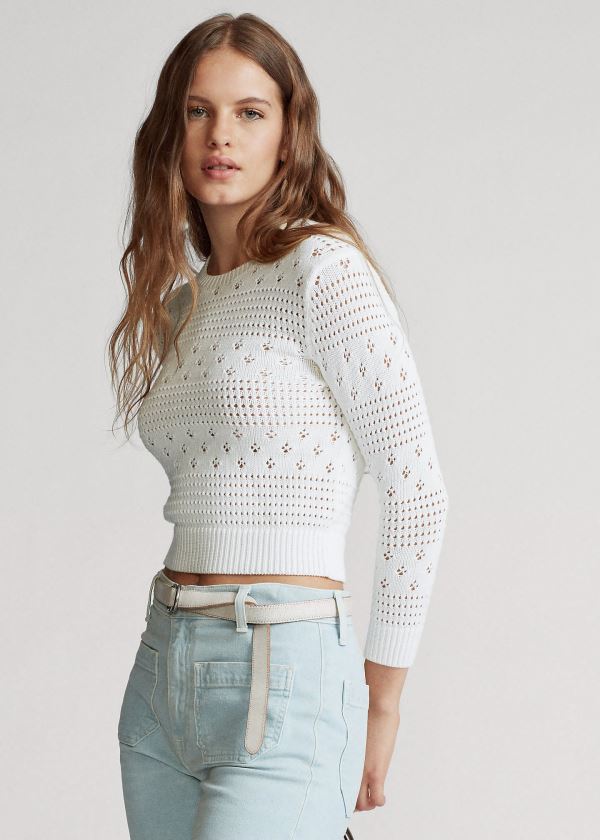 Swetry Ralph Lauren Cropped Pointelle Knit Top Damskie Białe | ECZE8335