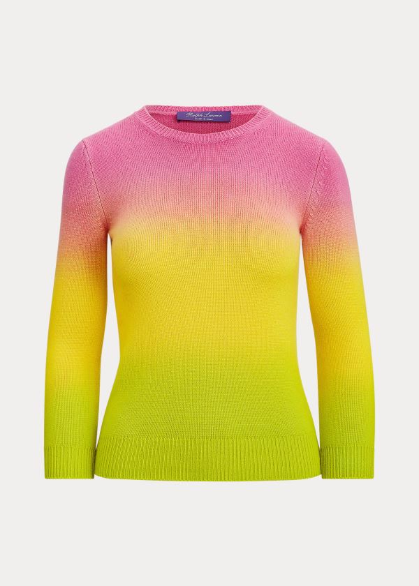 Swetry Ralph Lauren Dip-Dyed Cashmere Sweater Damskie Różowe Żółte Zielone | NETB2074