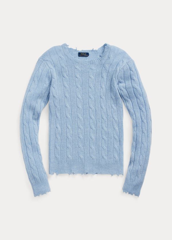 Swetry Ralph Lauren Distressed Cashmere Sweater Damskie Głęboka Niebieskie | YDAC0890