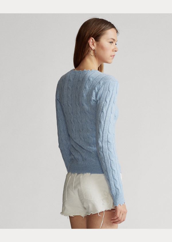 Swetry Ralph Lauren Distressed Cashmere Sweater Damskie Głęboka Niebieskie | YDAC0890