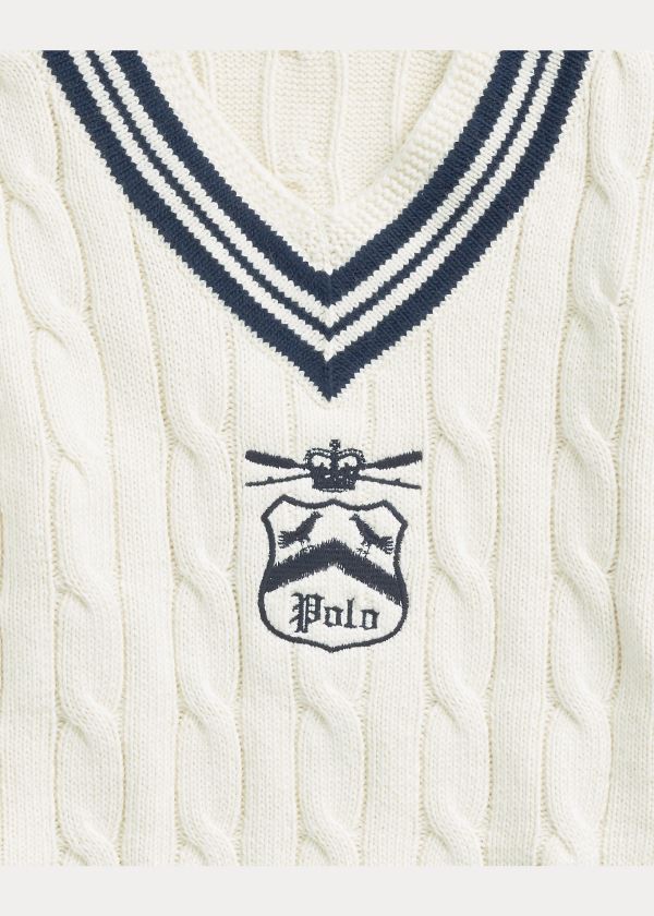 Swetry Ralph Lauren Embroidered Cricket Sweater Męskie Kremowe Granatowe | UVGQ4264