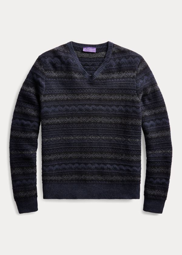 Swetry Ralph Lauren Fair Isle Cashmere Sweater Męskie Granatowe Kolorowe | DEKD9244