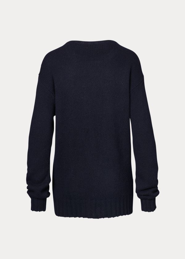 Swetry Ralph Lauren Flag Cashmere Crewneck Sweater Damskie Ciemny Niebieskie Kolorowe | SZVT2044