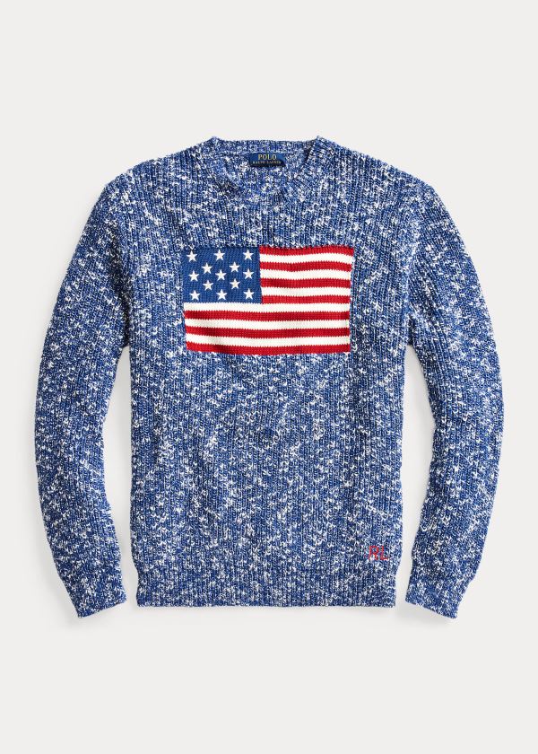 Swetry Ralph Lauren Flag Marled Cotton Sweater Męskie Niebieskie | FXTT1303