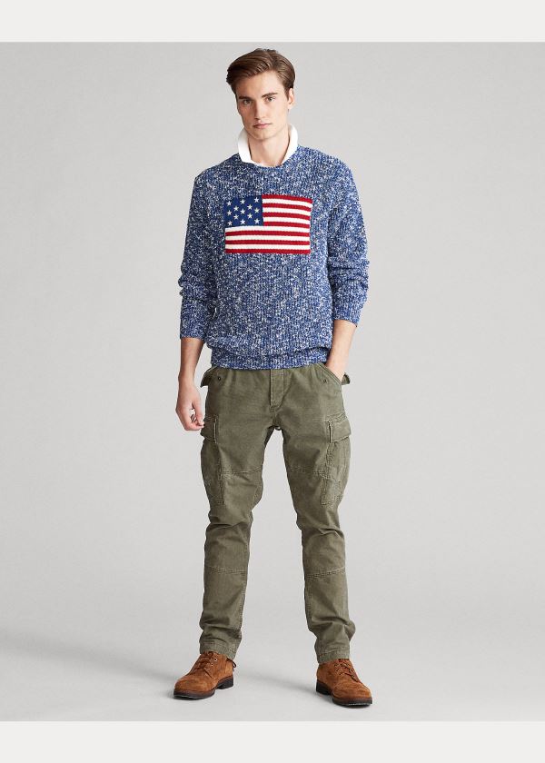 Swetry Ralph Lauren Flag Marled Cotton Sweater Męskie Niebieskie | FXTT1303