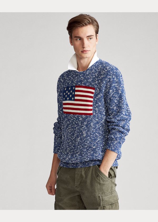 Swetry Ralph Lauren Flag Marled Cotton Sweater Męskie Niebieskie | FXTT1303