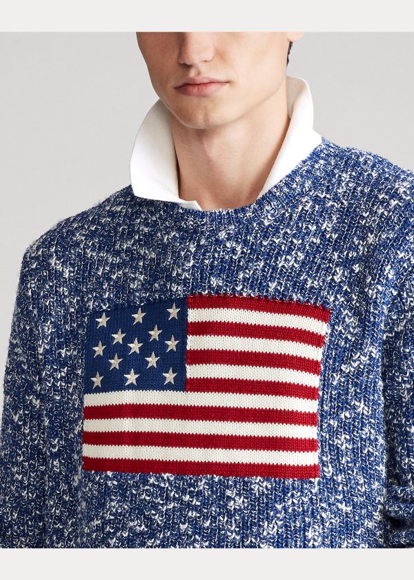 Swetry Ralph Lauren Flag Marled Cotton Sweater Męskie Niebieskie | FXTT1303