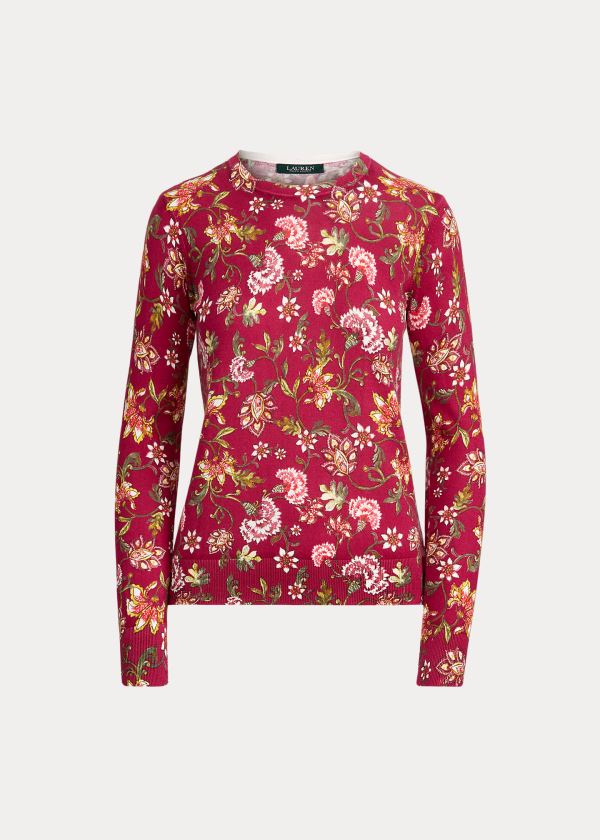 Swetry Ralph Lauren Floral Cotton-Blend Sweater Damskie Głęboka Fuksja Kolorowe | SXGY6870