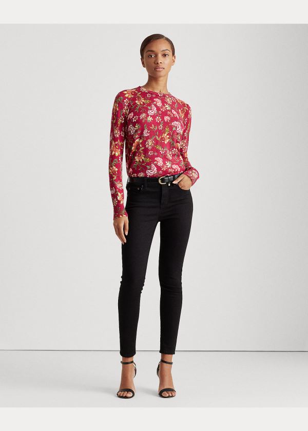 Swetry Ralph Lauren Floral Cotton-Blend Sweater Damskie Głęboka Fuksja Kolorowe | SXGY6870