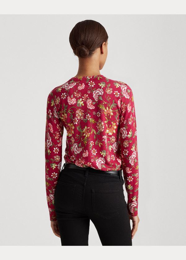 Swetry Ralph Lauren Floral Cotton-Blend Sweater Damskie Głęboka Fuksja Kolorowe | SXGY6870