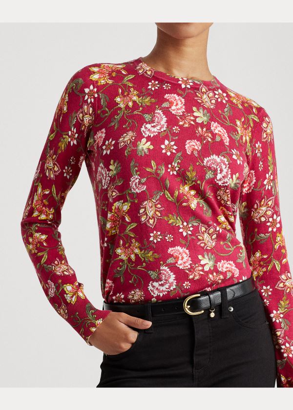 Swetry Ralph Lauren Floral Cotton-Blend Sweater Damskie Głęboka Fuksja Kolorowe | SXGY6870