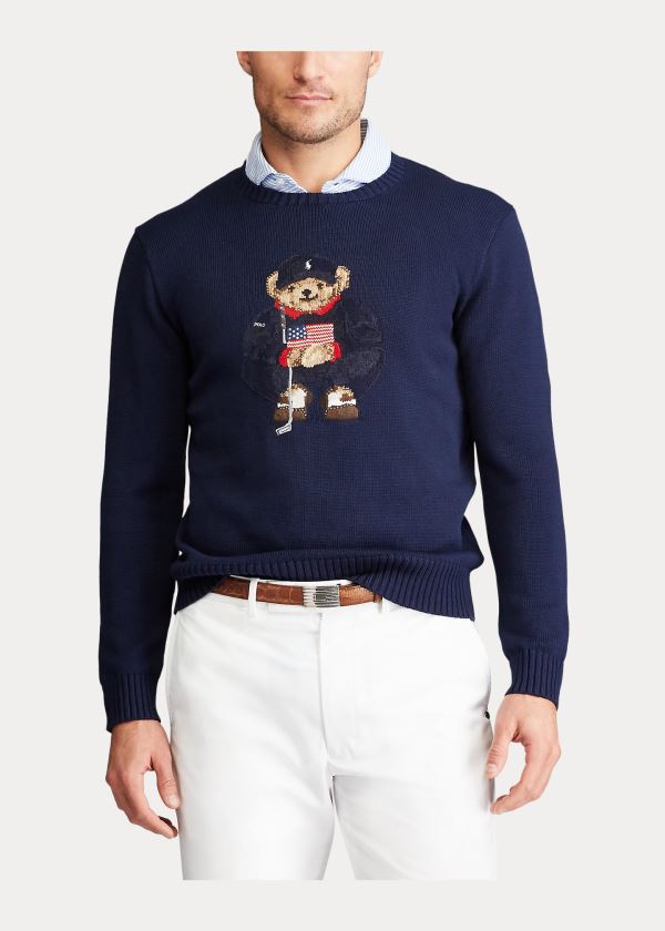 Swetry Ralph Lauren Golf Bear Cotton-Blend Sweater Męskie Granatowe | BGMM5891