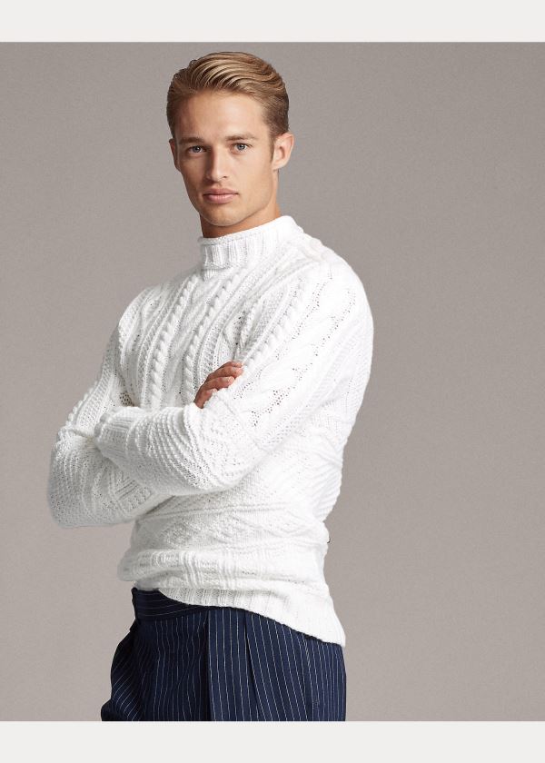 Swetry Ralph Lauren Hand-Knit Cotton-Blend Sweater Męskie Beżowe | QHUW1464