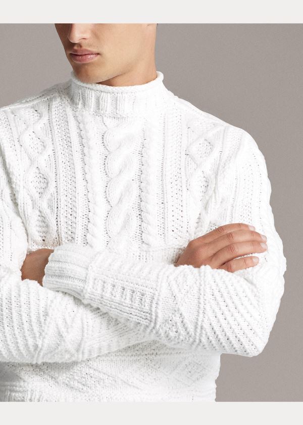 Swetry Ralph Lauren Hand-Knit Cotton-Blend Sweater Męskie Beżowe | QHUW1464