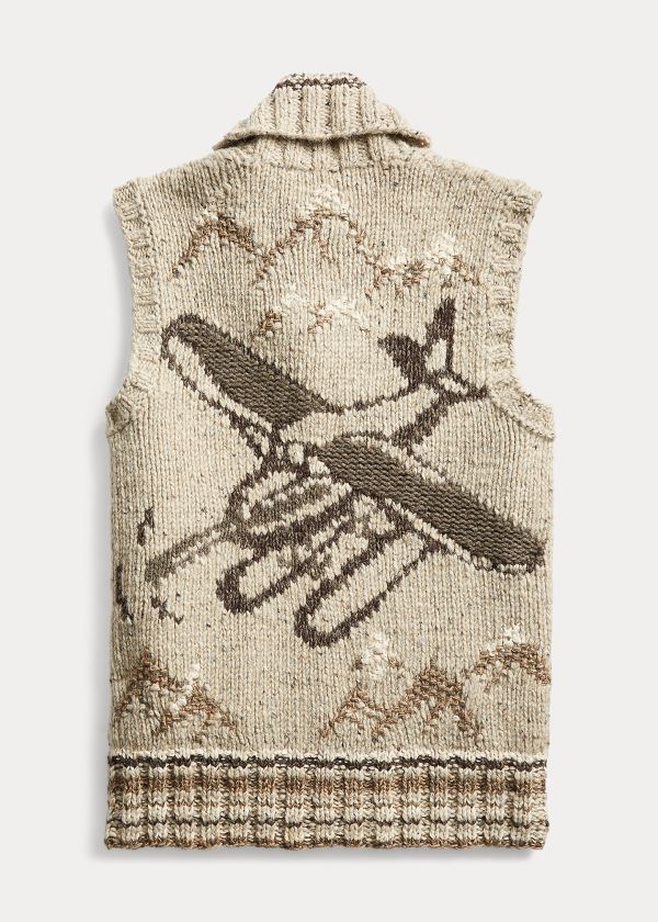 Swetry Ralph Lauren Hand-Knit Sweater Vest Męskie Kremowe Brązowe | NFBM4068