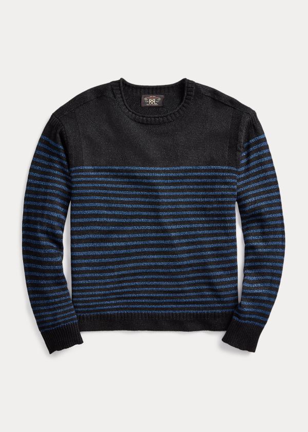 Swetry Ralph Lauren Indigo Linen-Cotton Sweater Męskie Czarne Niebieskie Indygo | VKFS1955