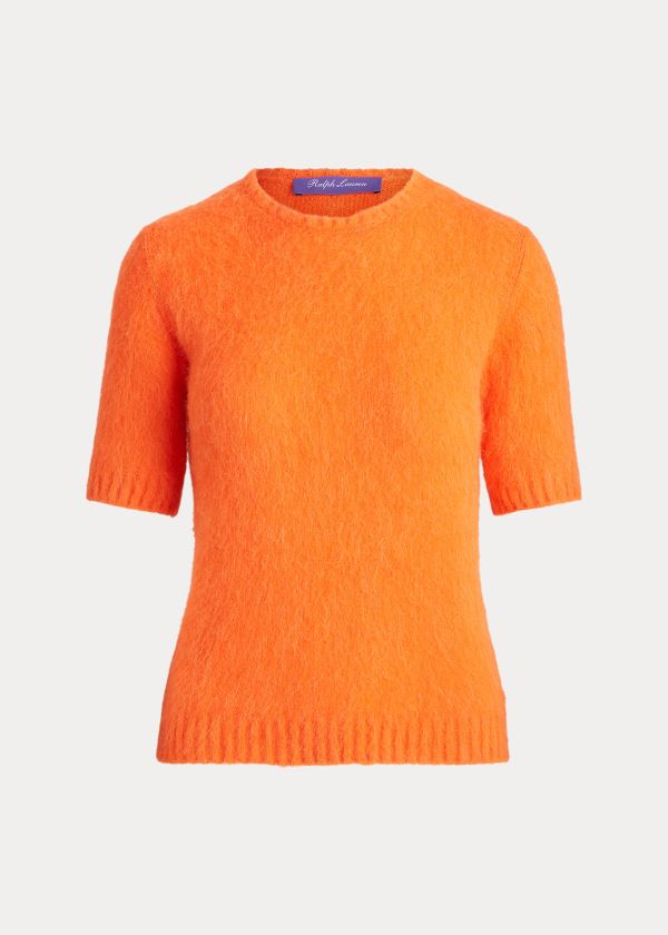 Swetry Ralph Lauren Knit Short-Sleeve Sweater Damskie Pomarańczowe | YRKL8668