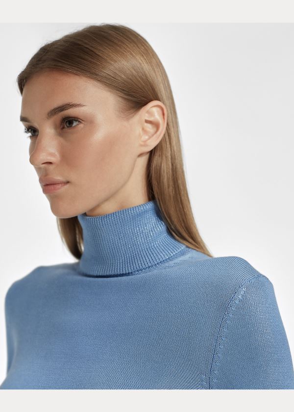 Swetry Ralph Lauren Lacquered Turtleneck Sweater Damskie Niebieskie | OXLG4707