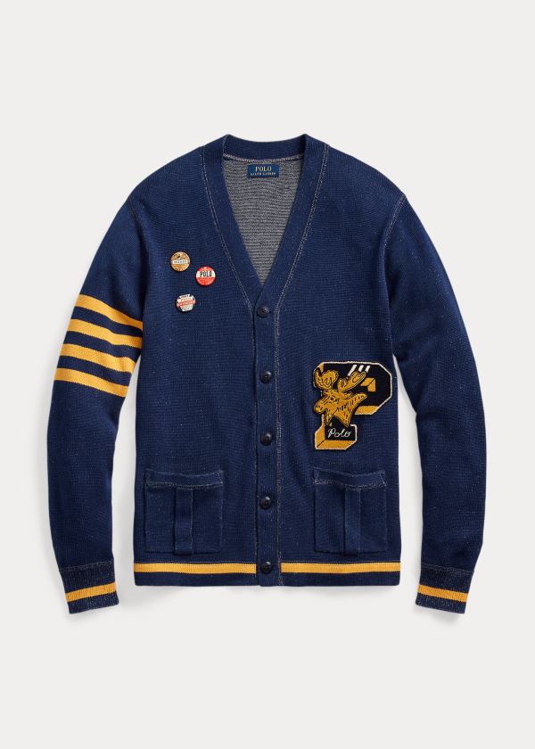 Swetry Ralph Lauren Letterman Cardigan Męskie Granatowe | YNIX5991