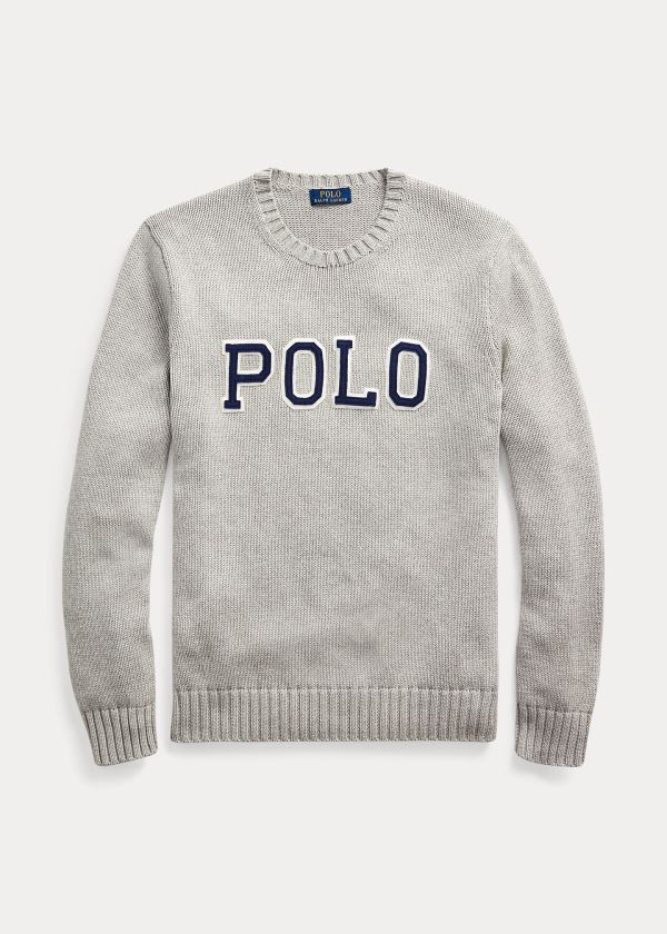 Swetry Ralph Lauren Logo Crewneck Sweater Męskie Szare | ORVT3268