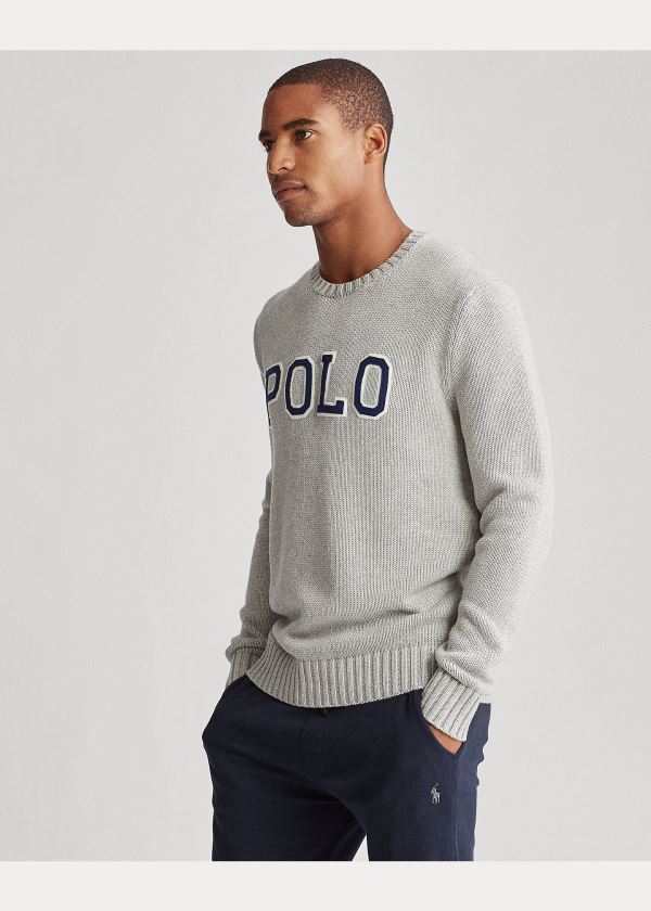 Swetry Ralph Lauren Logo Crewneck Sweater Męskie Szare | ORVT3268