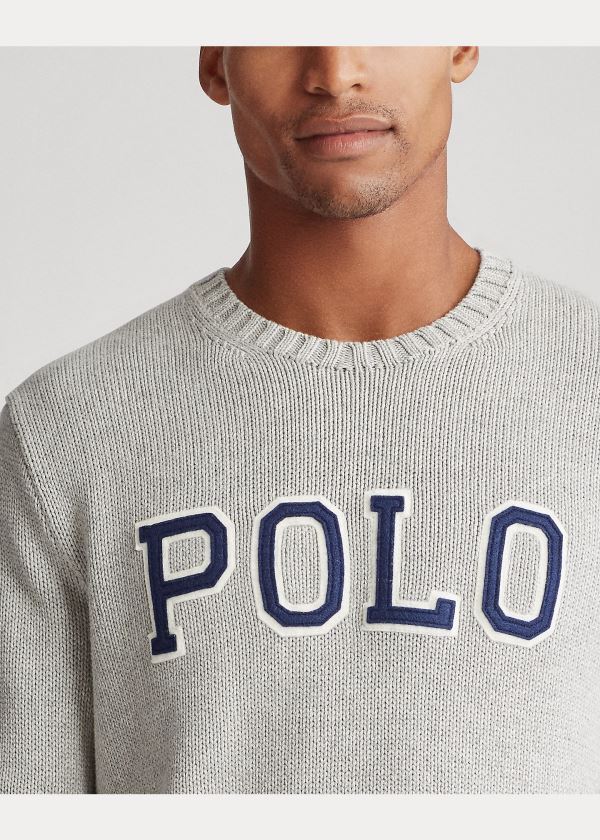 Swetry Ralph Lauren Logo Crewneck Sweater Męskie Szare | ORVT3268