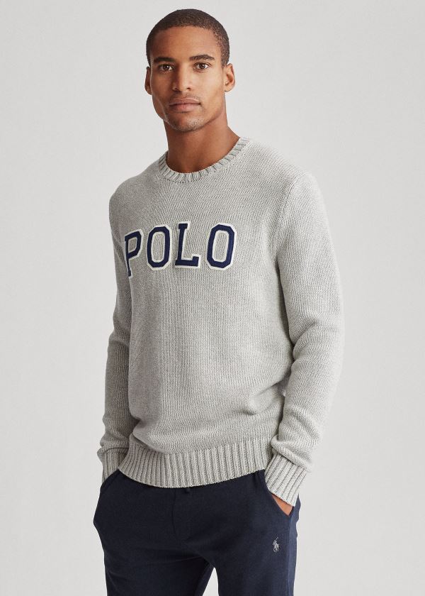 Swetry Ralph Lauren Logo Crewneck Sweater Męskie Szare | ORVT3268