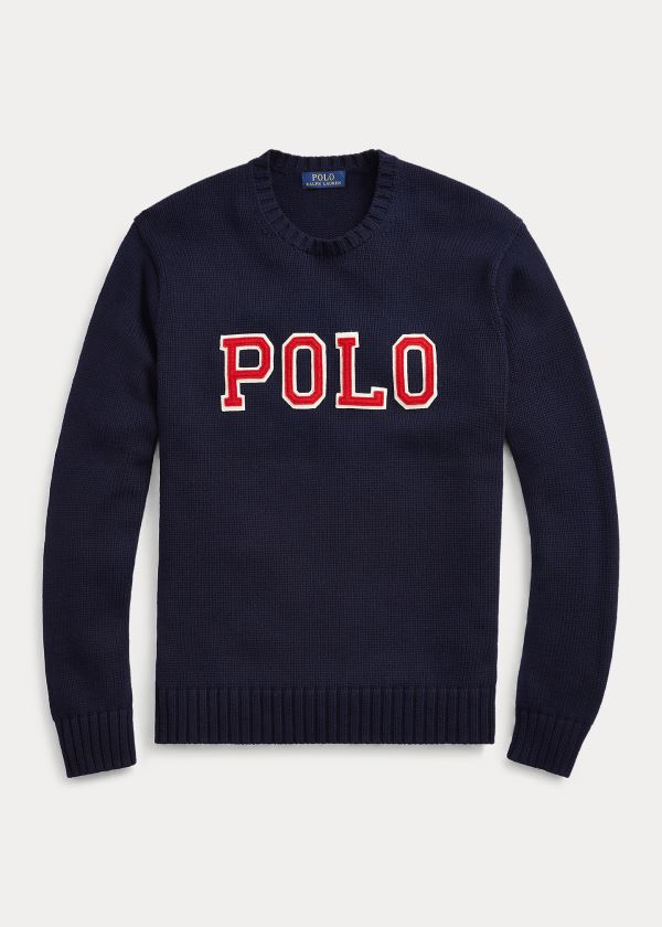 Swetry Ralph Lauren Logo Crewneck Sweater Męskie Granatowe | VNUN9945